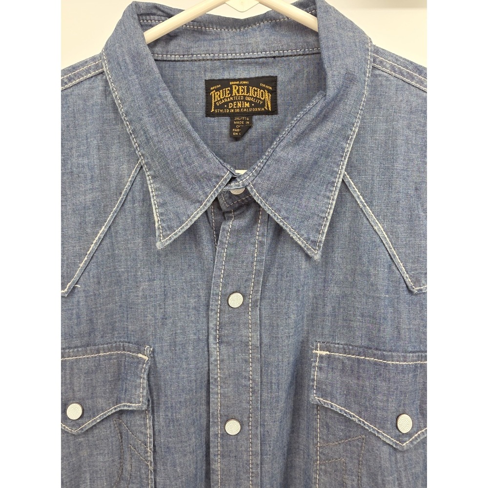 True Religion Denim Western Button-Up Shirt Men's 2XL Blue Long Sleeve - Picture 3 of 9